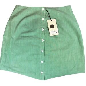 NWT Atoir The Doll Skirt Lily Green Pinstripe Cotton Button Front Mini US 2